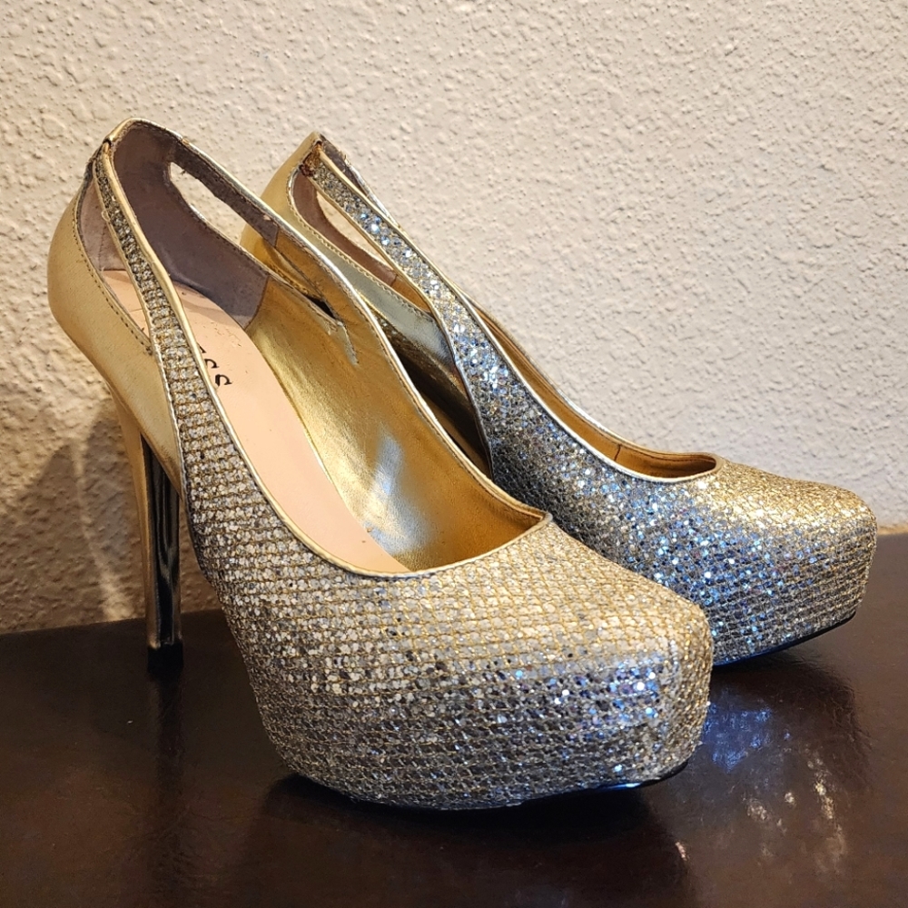Guess Silver Glitter Heels